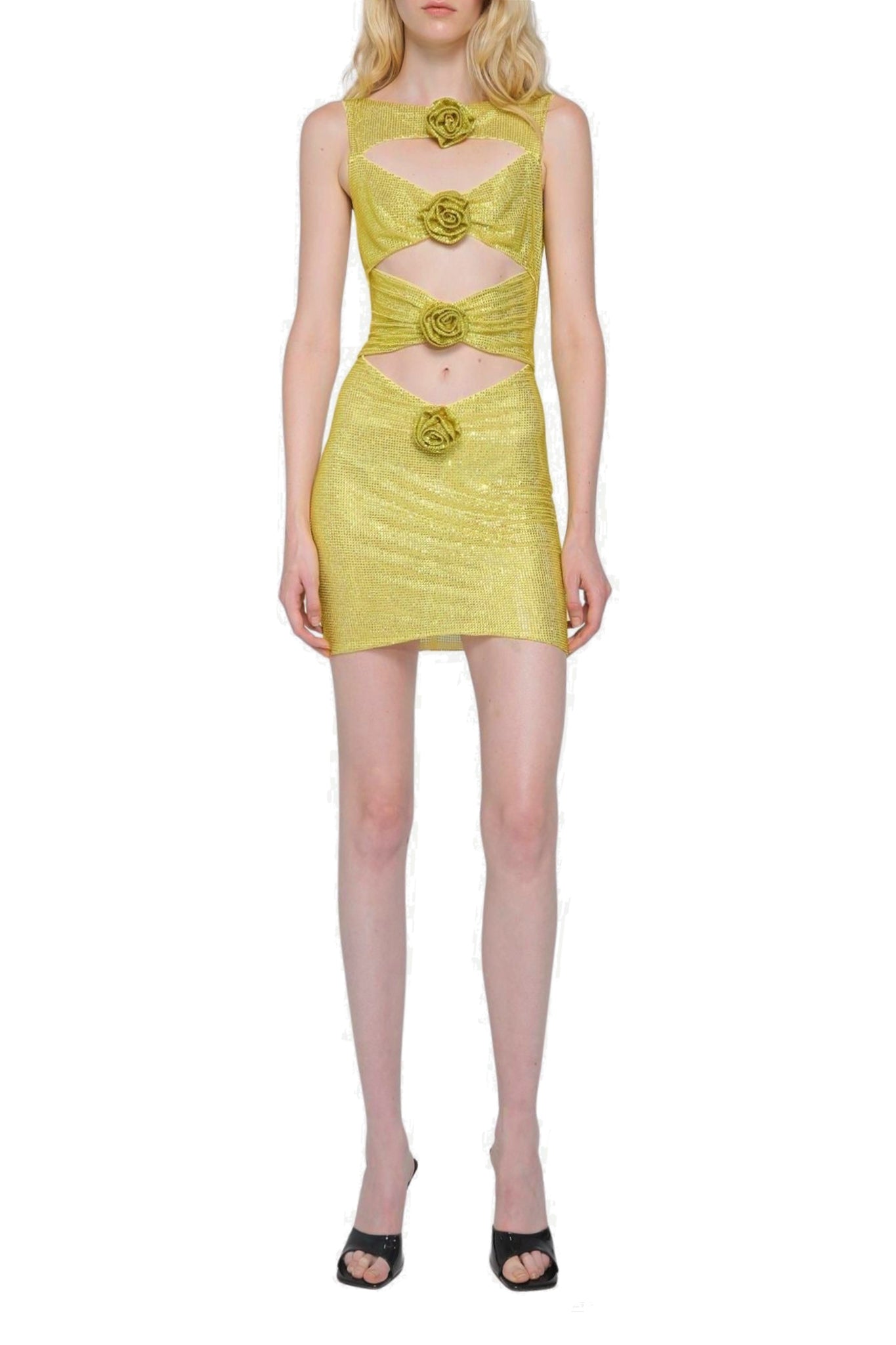 Robe courte avec découpes et strass - Yellow