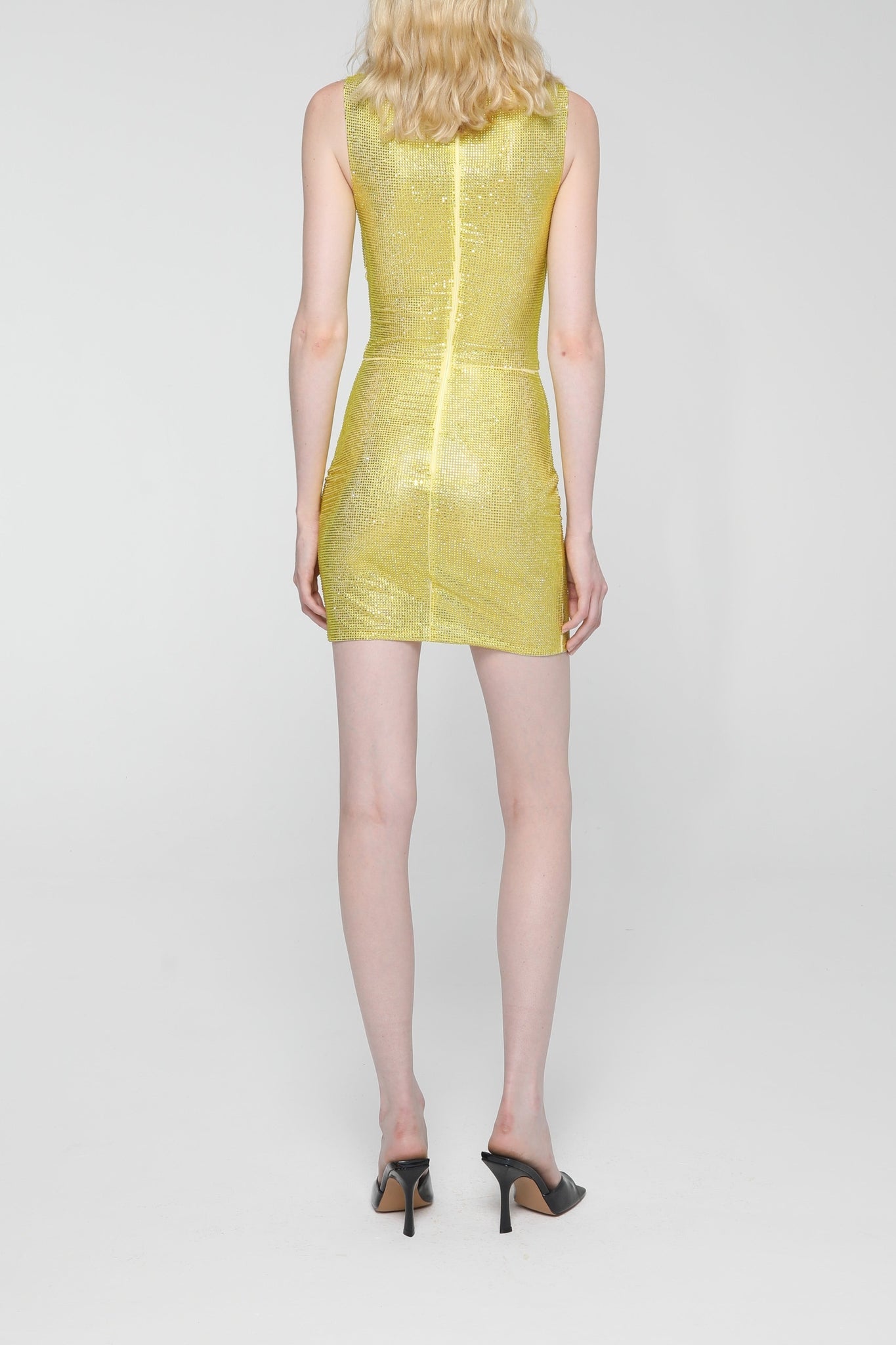 Robe courte avec découpes et strass - Yellow
