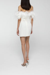 Robe courte avec plumes - White
