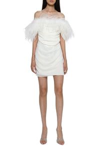 Robe courte avec plumes - White