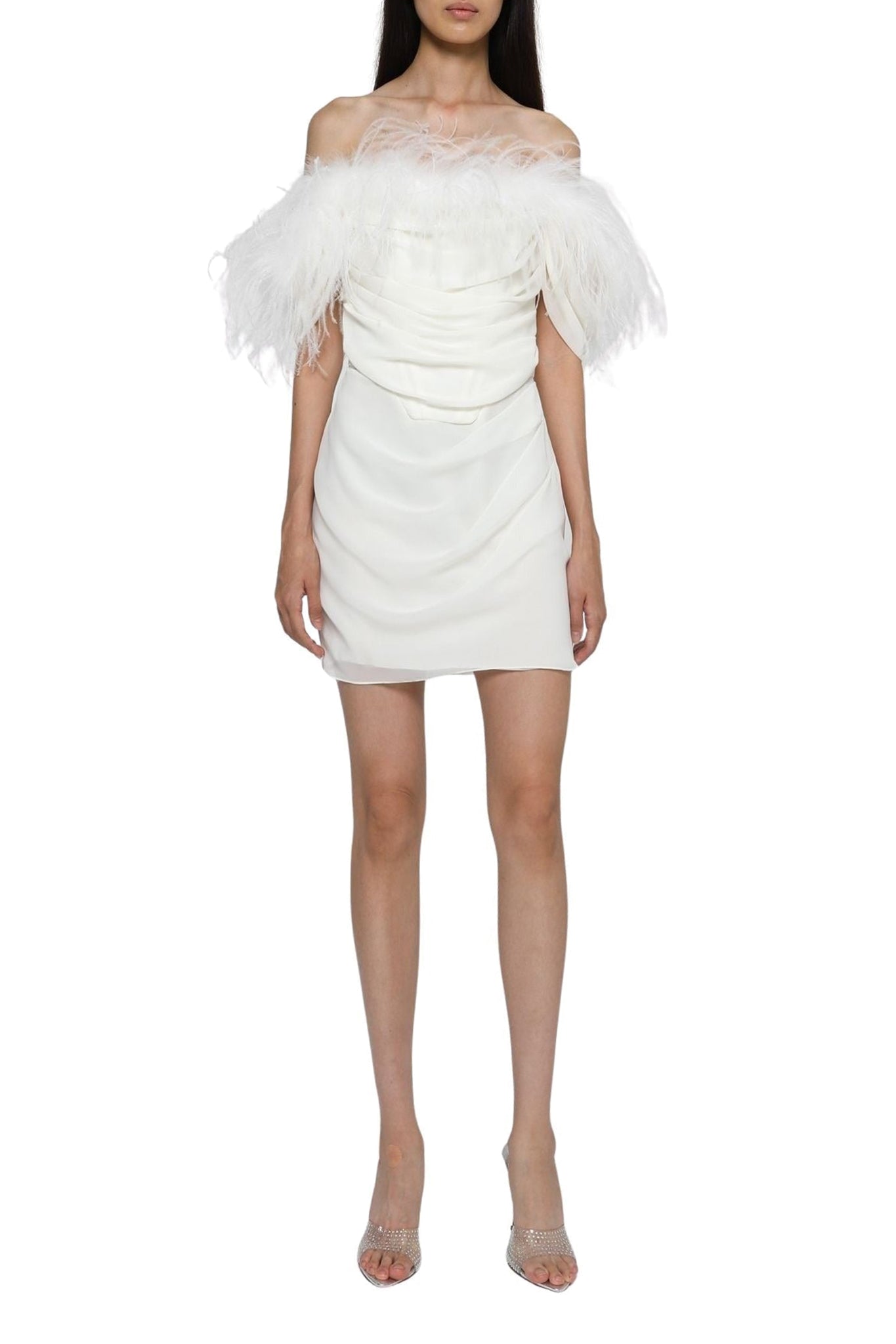 Robe courte avec plumes - White