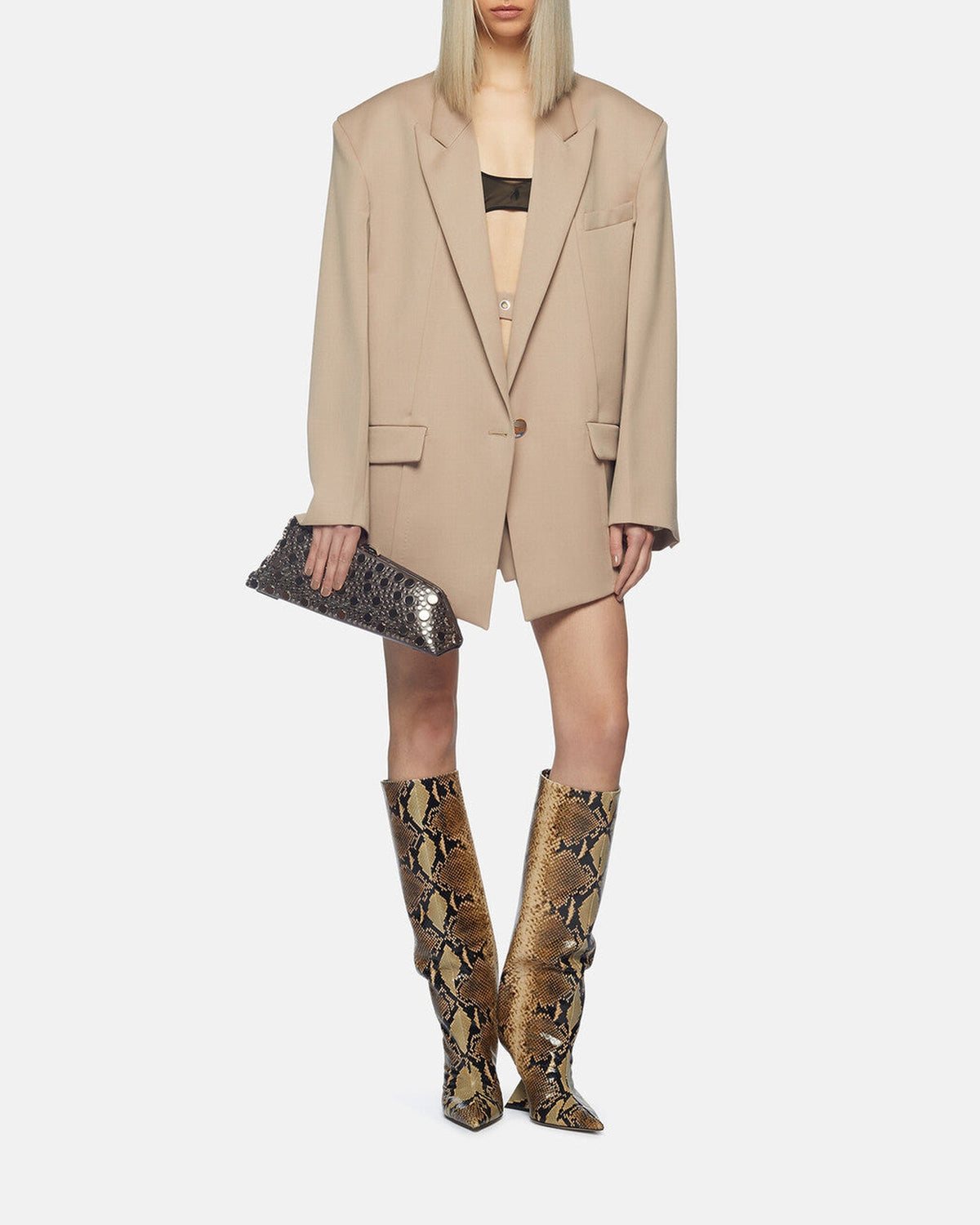 Blazer oversize Glen en laine - Beige