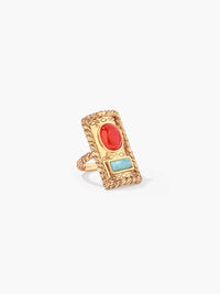 Bague Bague Malli Amazonite Calcedoine Rouge - Doré, rouge et turquoise