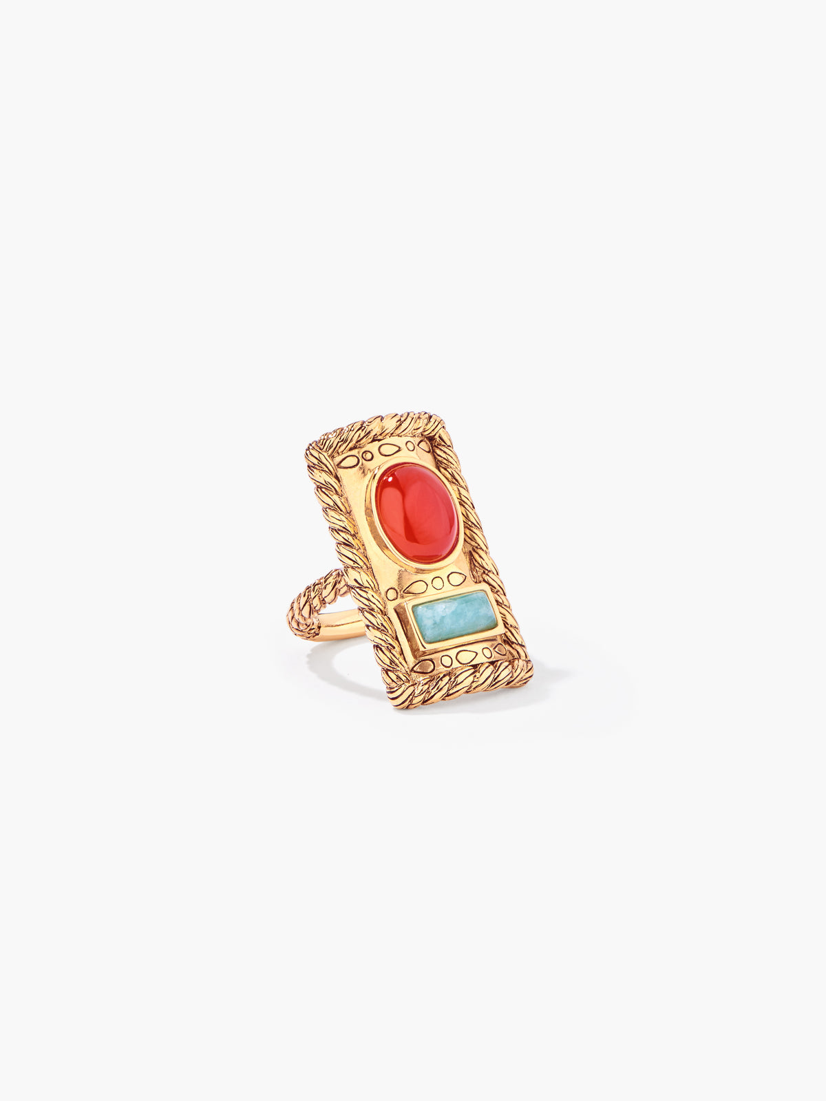 Bague Bague Malli Amazonite Calcedoine Rouge - Doré, rouge et turquoise