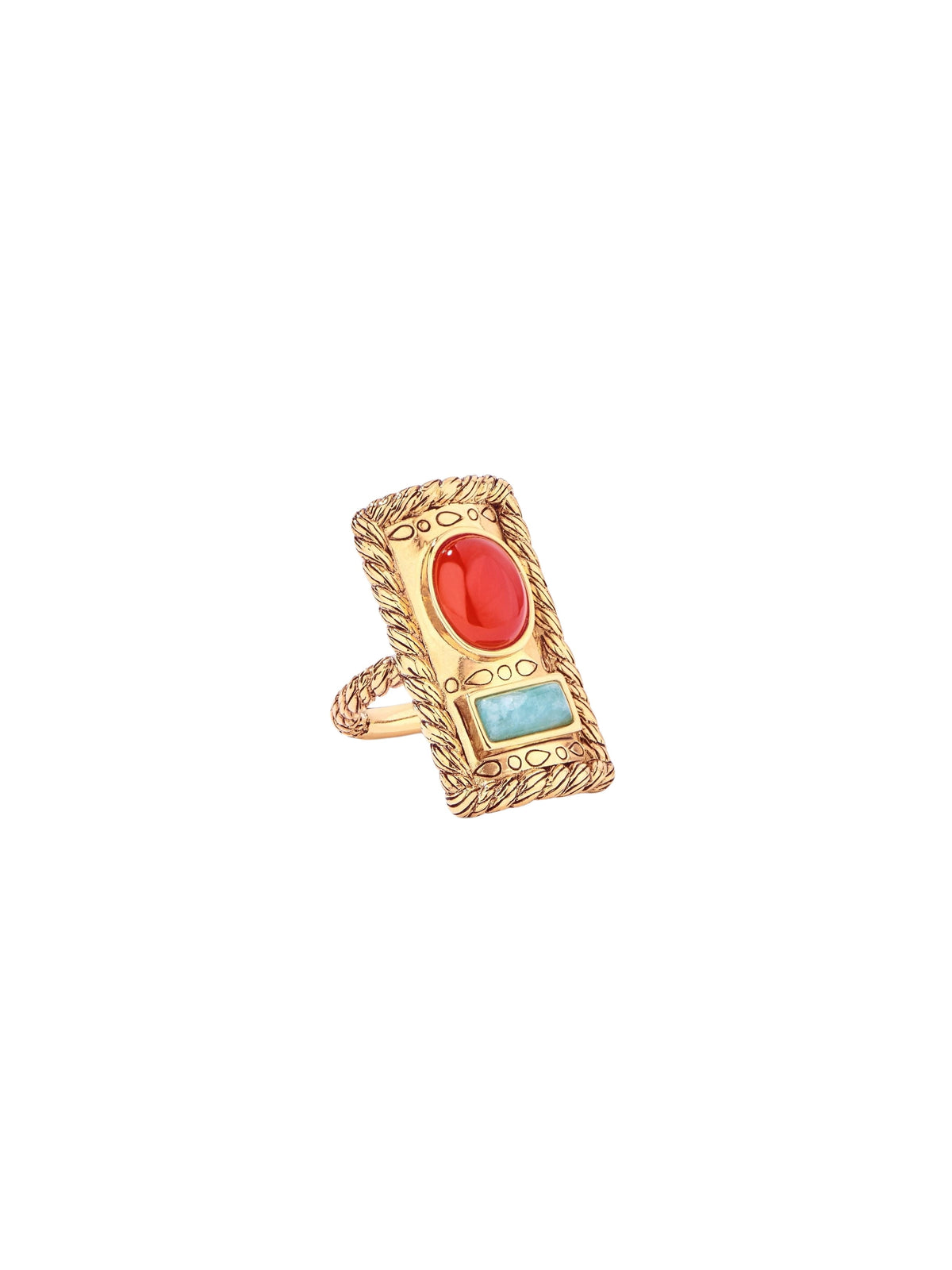 Bague Bague Malli Amazonite Calcedoine Rouge - Doré, rouge et turquoise