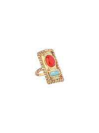 Malli Ring in 18K Gold Plating & Gemstones - Red & Blue