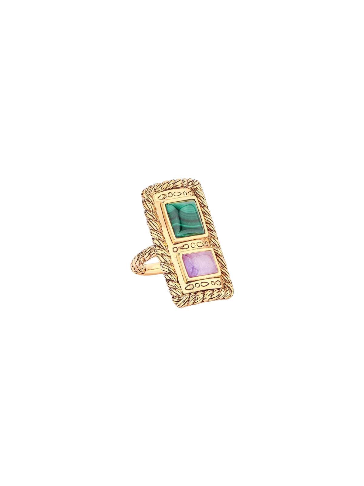 Malli Ring in 18K Gold Plating & Gemstones - Green & Purple
