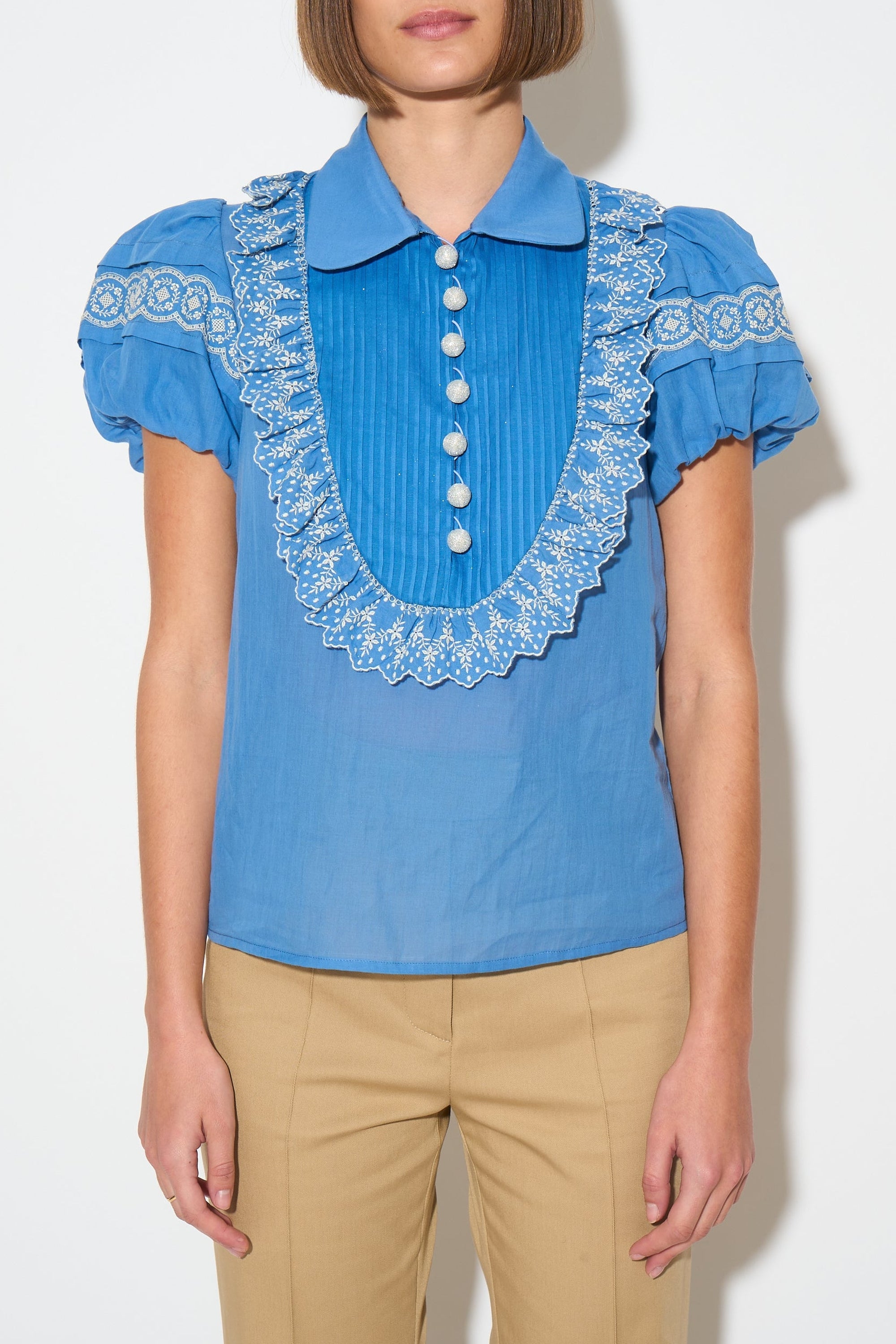 Blouse Bonbon avec manches ballon - Bleu