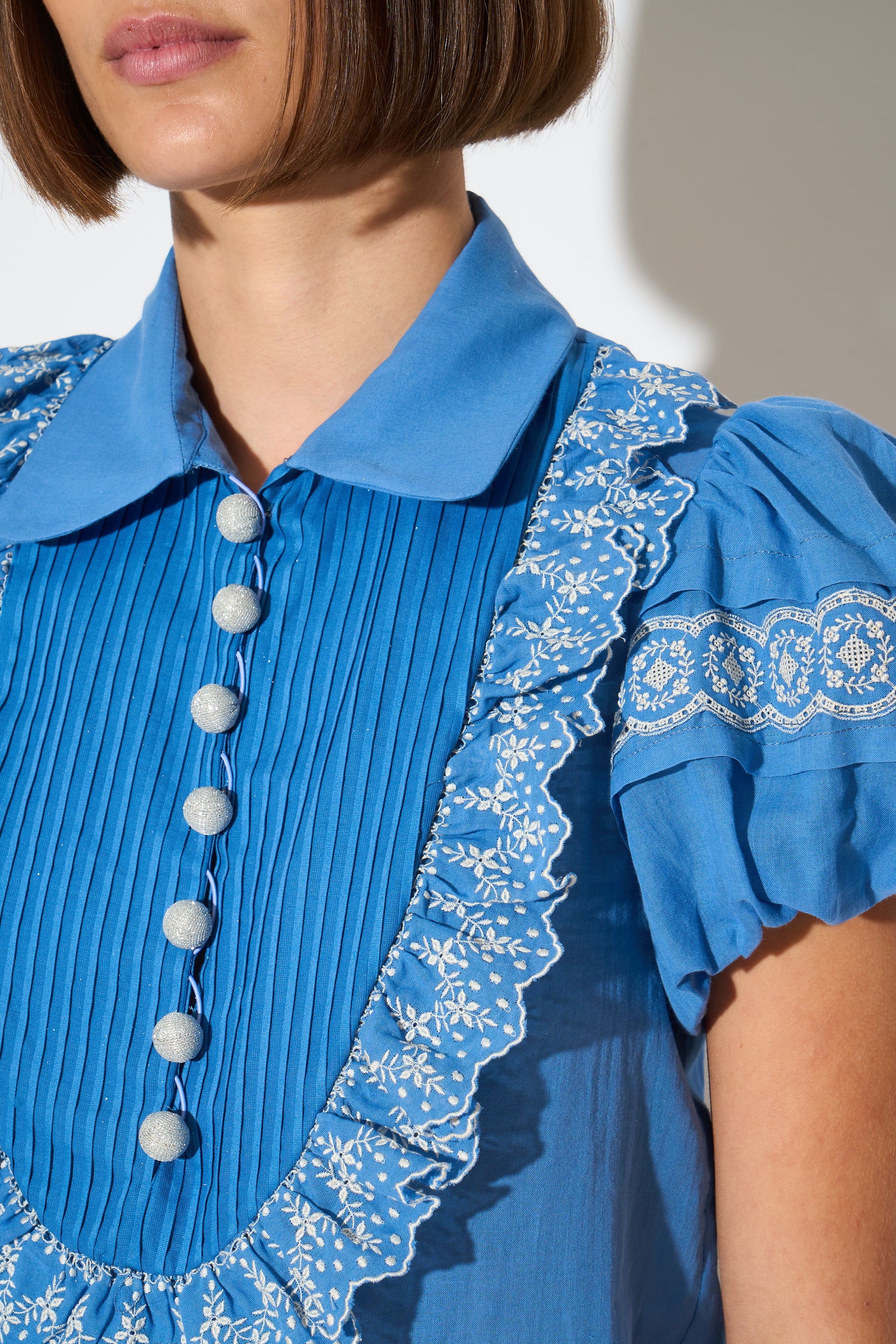 Blouse Bonbon avec manches ballon - Bleu