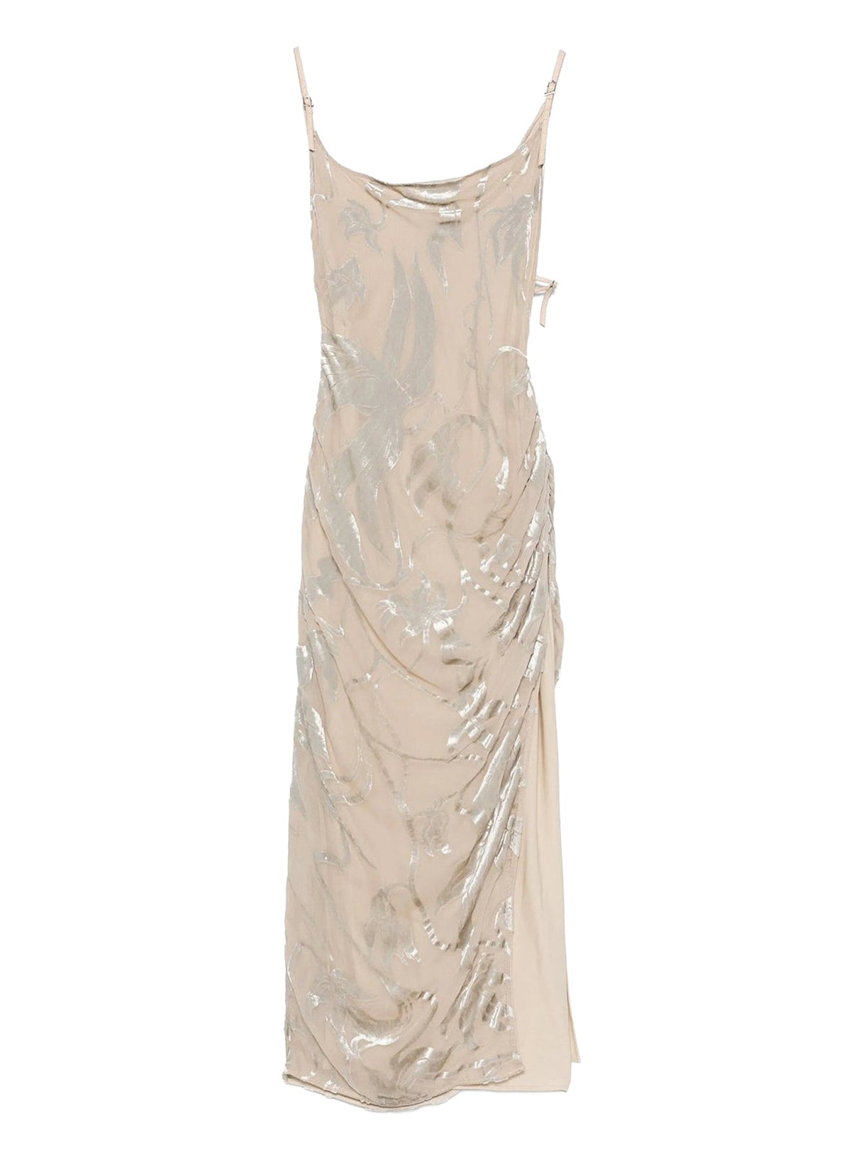 CHAMPAGNE // floral velvet asymetrical buckled strap dress
