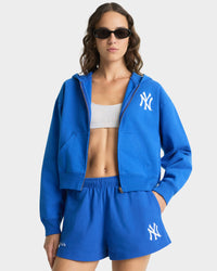 Sweat à capuche court zippé Yankees Serif - Bleu équipe/Blanc
