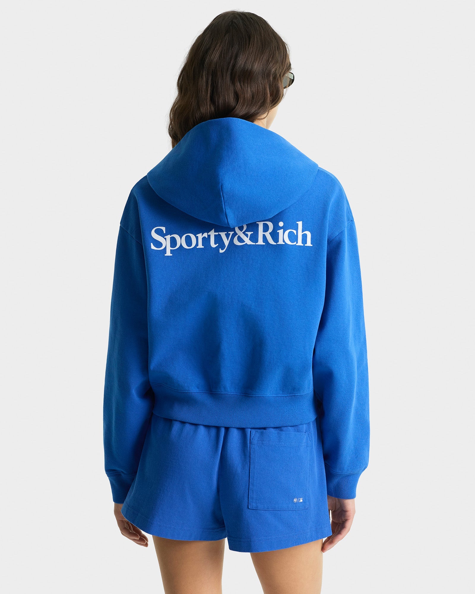 Sweat à capuche court zippé Yankees Serif - Bleu équipe/Blanc
