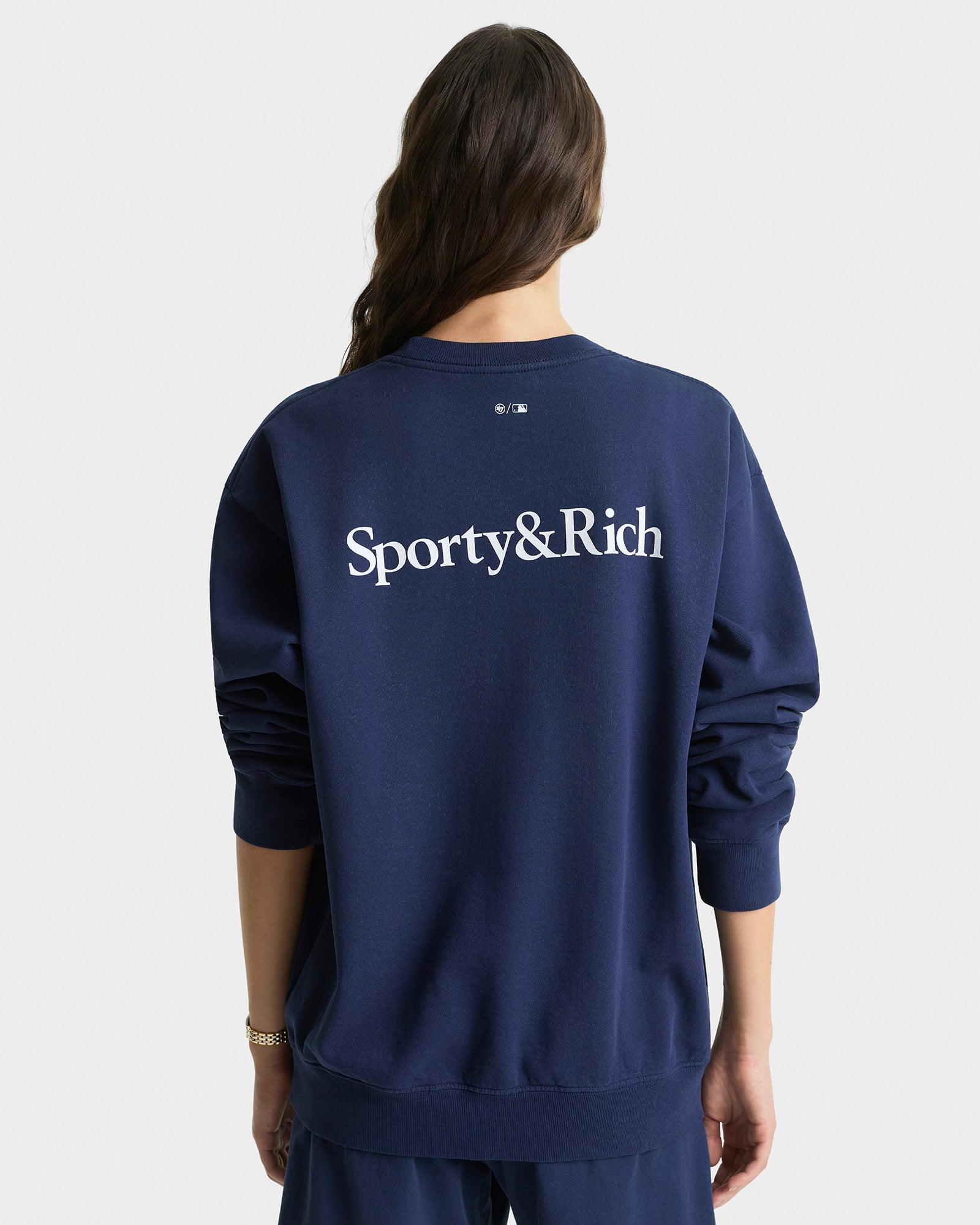 Pull à col rond Yankees Serif - Bleu marine/Blanc