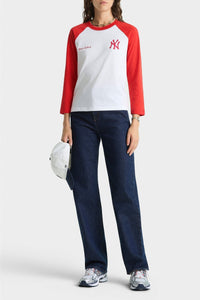 T-shirt Yankees à manches longues raglans - White & Fire Red