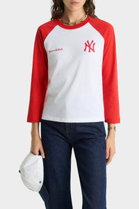 T-shirt Yankees à manches longues raglans - White & Fire Red