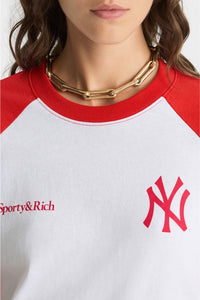 T-shirt Yankees à manches longues raglans - White & Fire Red