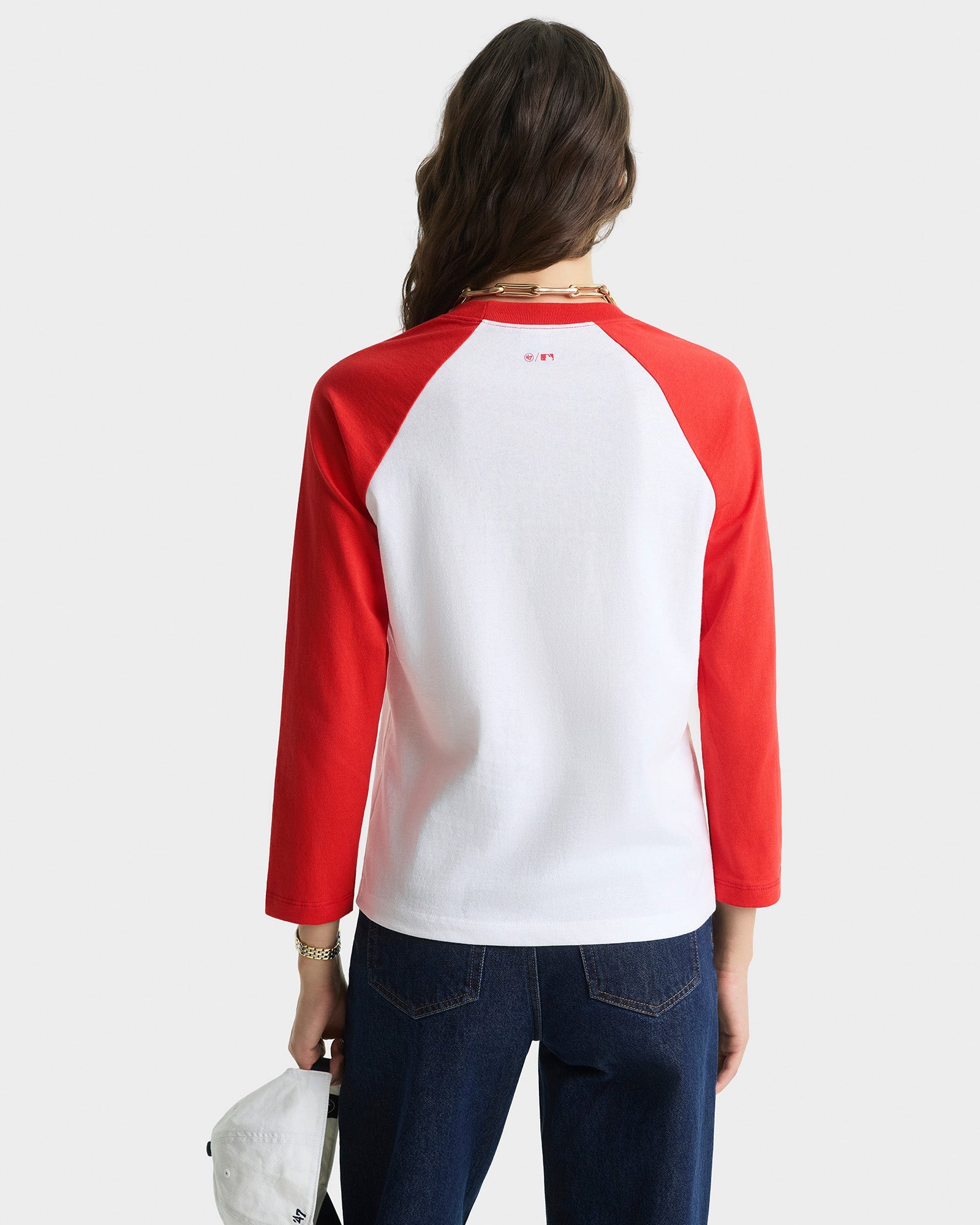 T-shirt Yankees à manches longues raglans - White & Fire Red