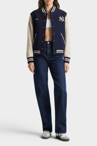 Veste bomber Varsity en laine - Dark Navy & Cream
