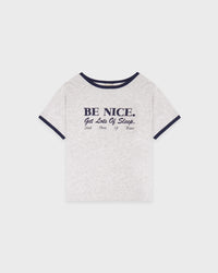 T-shirt à col rond « Be Nice Kids » - Gris chiné/Bleu marine foncé