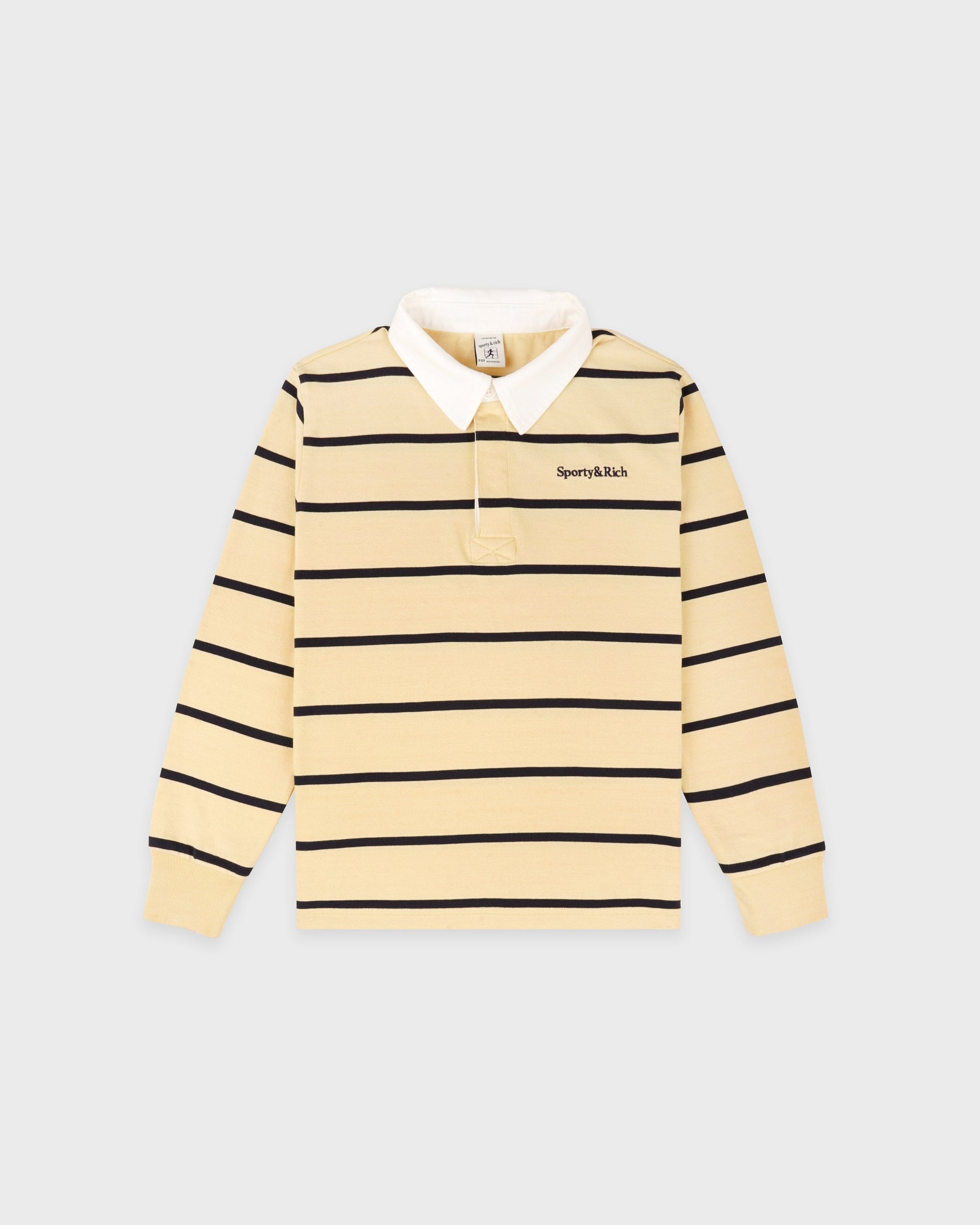 Polo de rugby pour enfant avec logo Serif - Amande/Bleu marine
