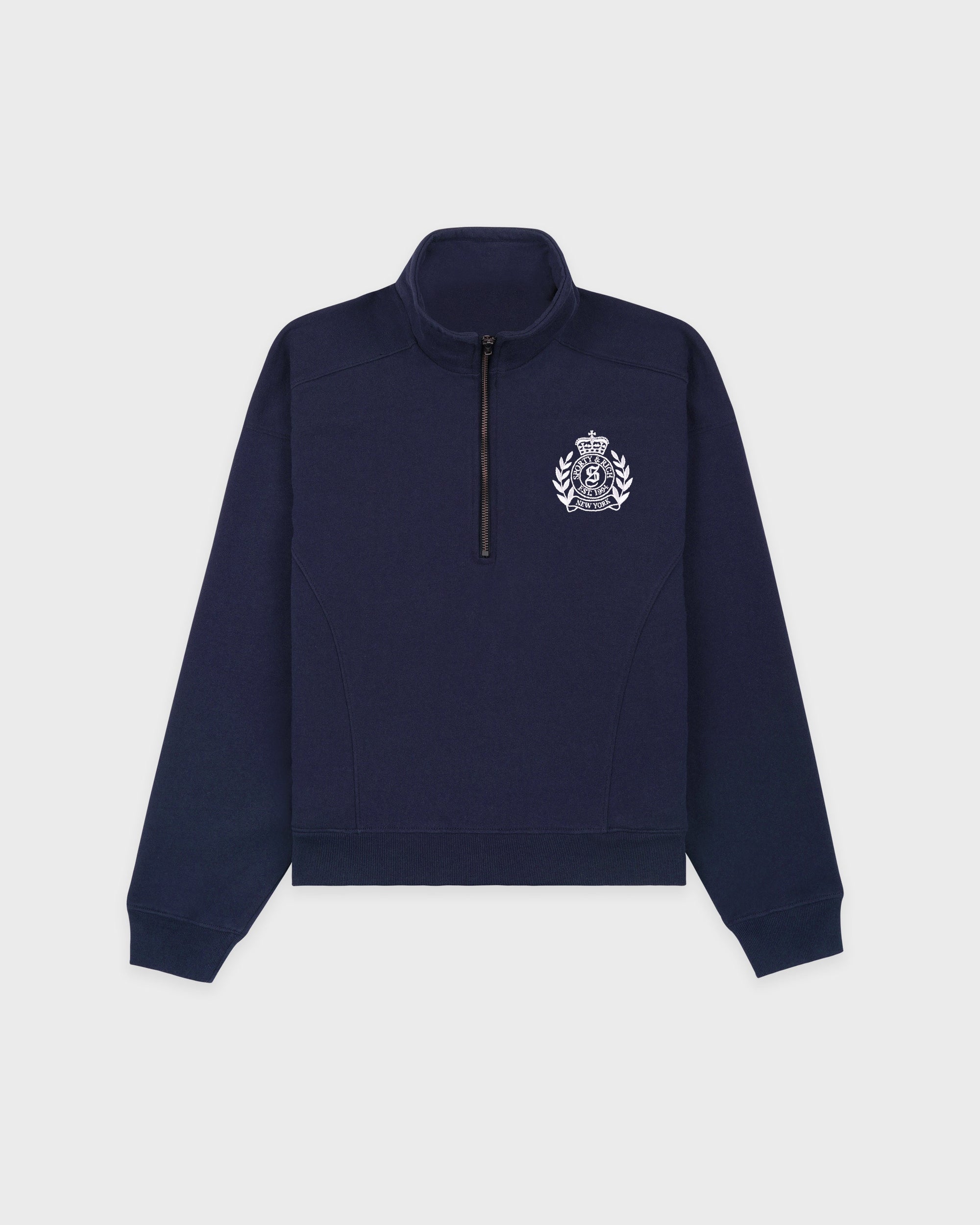Pull à fermeture éclair quart de longueur brodé du blason de New York - Bleu marine foncé