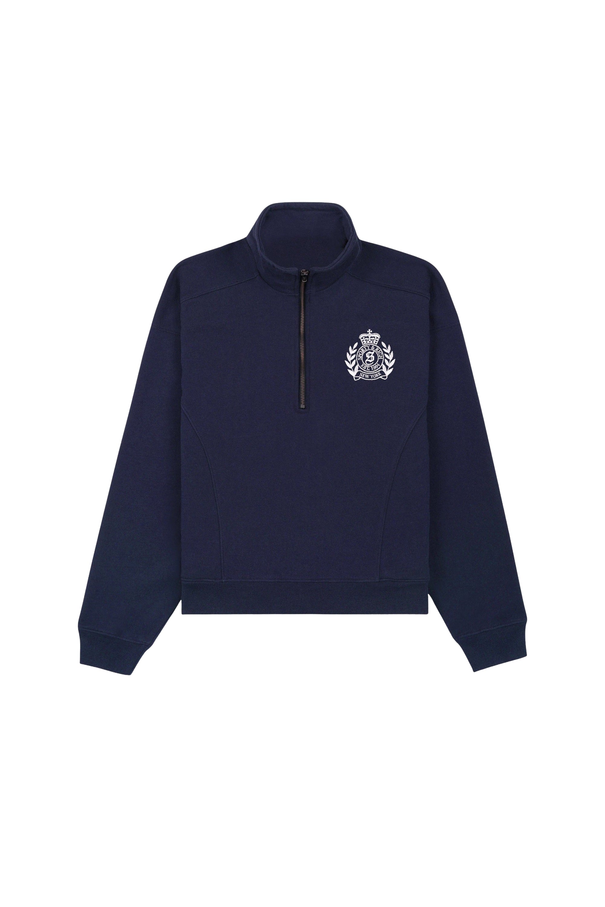 Pull à col zippé brodé du blason de New York - Bleu Marine Foncé