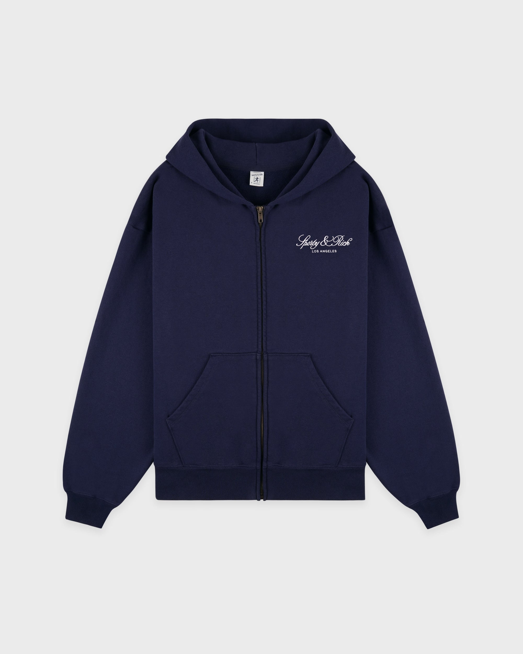 Sweat à capuche zippé brodé Vendome LA - Bleu marine/Blanc