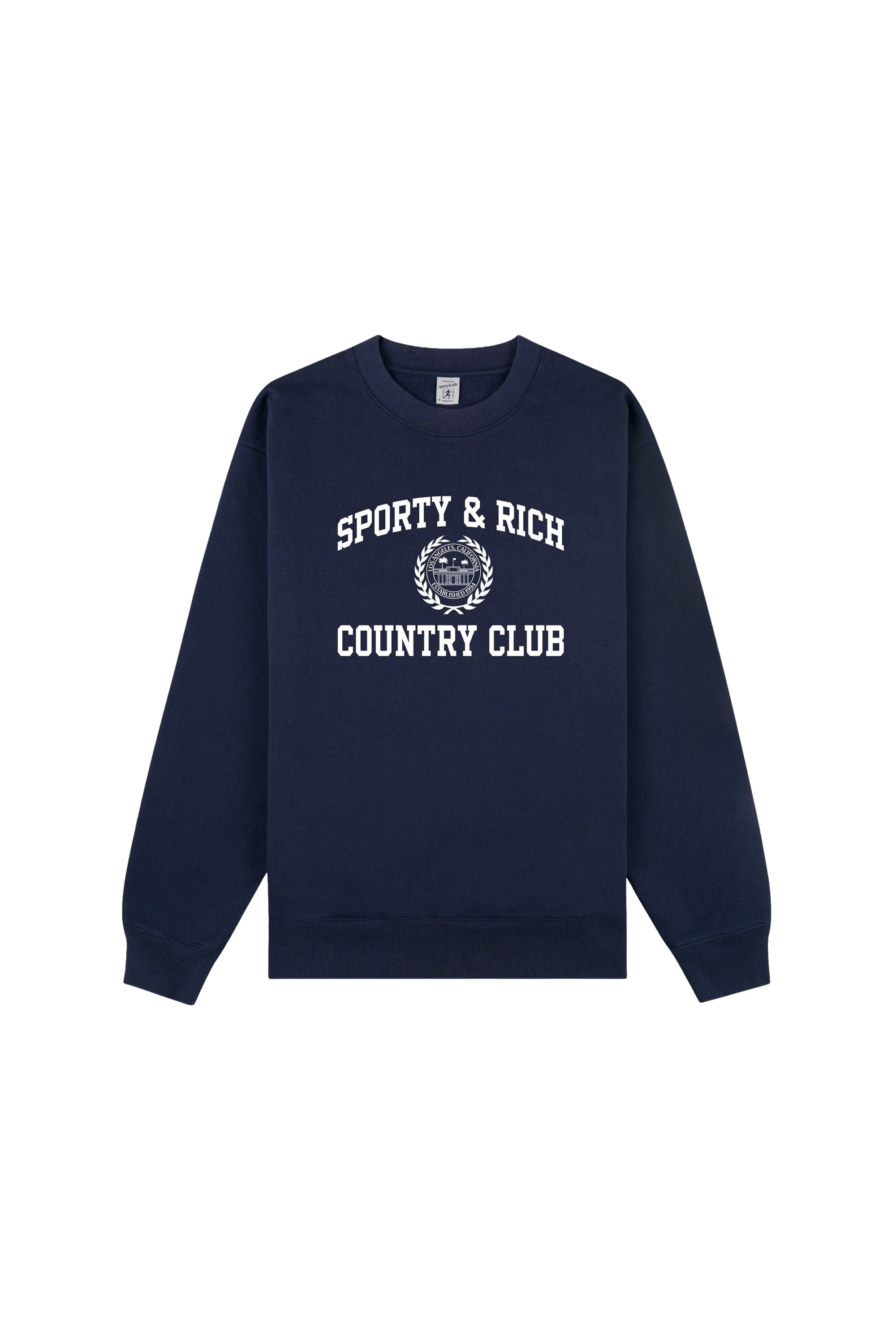 Pull à col rond Varsity Crest - Bleu Marine & Blanc