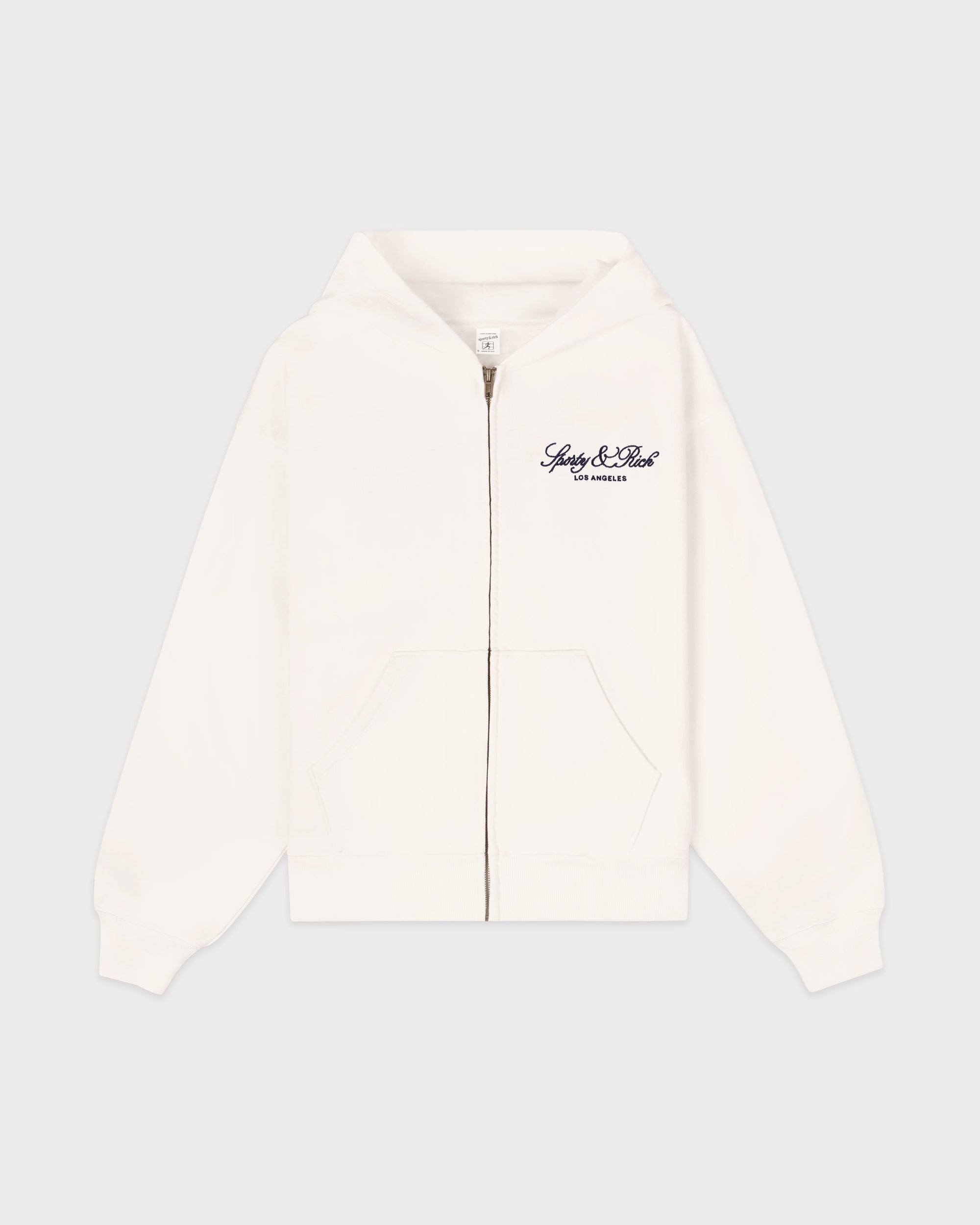 Sweat à capuche zippé brodé Vendome LA - Écru/Bleu marine