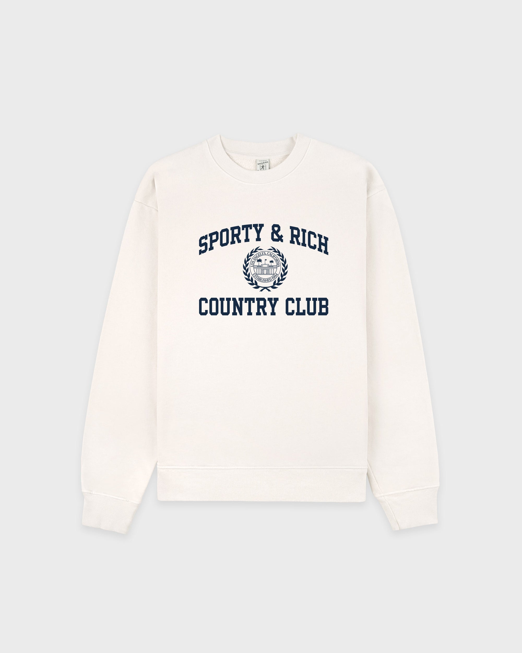 Pull à col rond « Varsity Crest » - Écru/Bleu marine