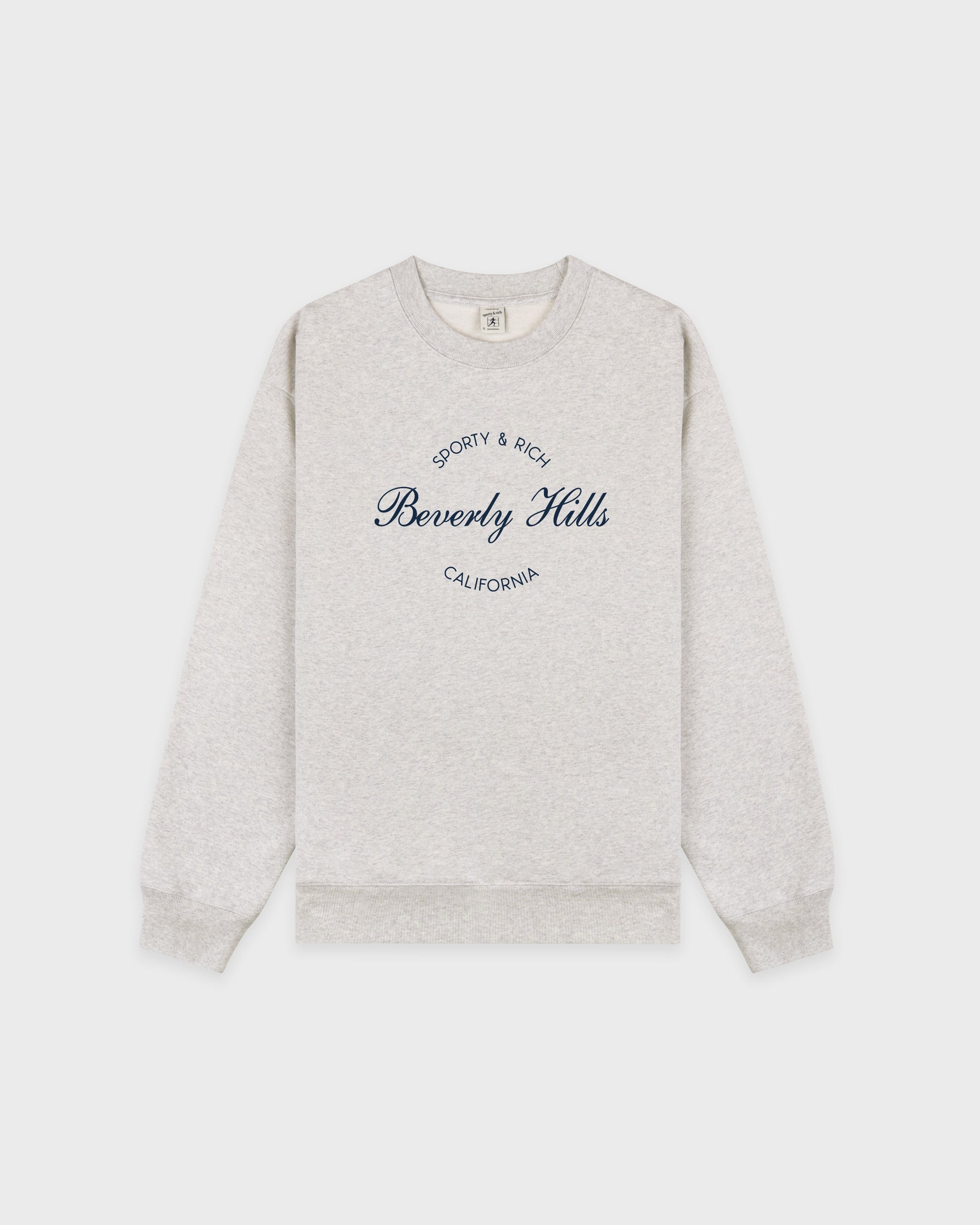 T-shirt à col rond « Beverly Script » - Gris chiné/Bleu marine