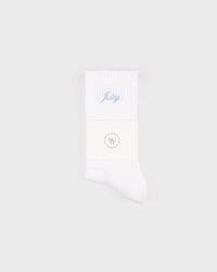 Juicy Script Sock - White & Sky Blue