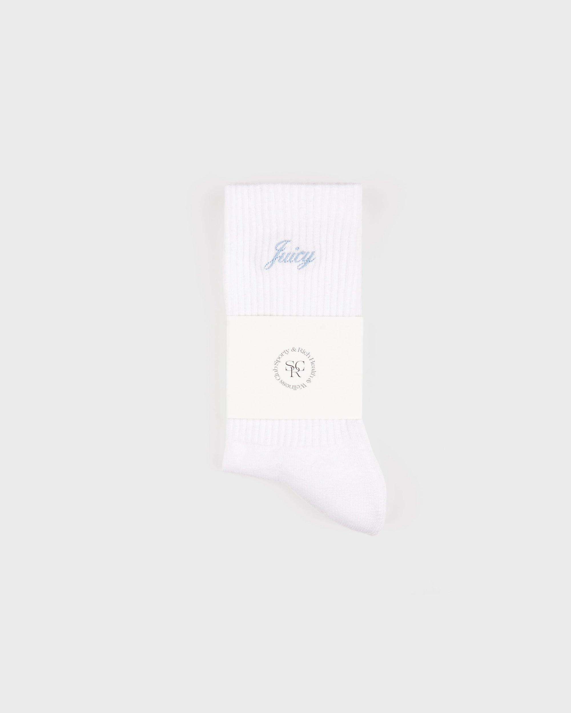 Juicy Script Sock - White & Sky Blue