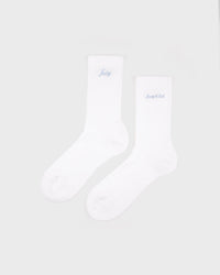 Juicy Script Sock - White & Sky Blue