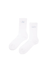 Juicy Script Sock - White & Sky Blue