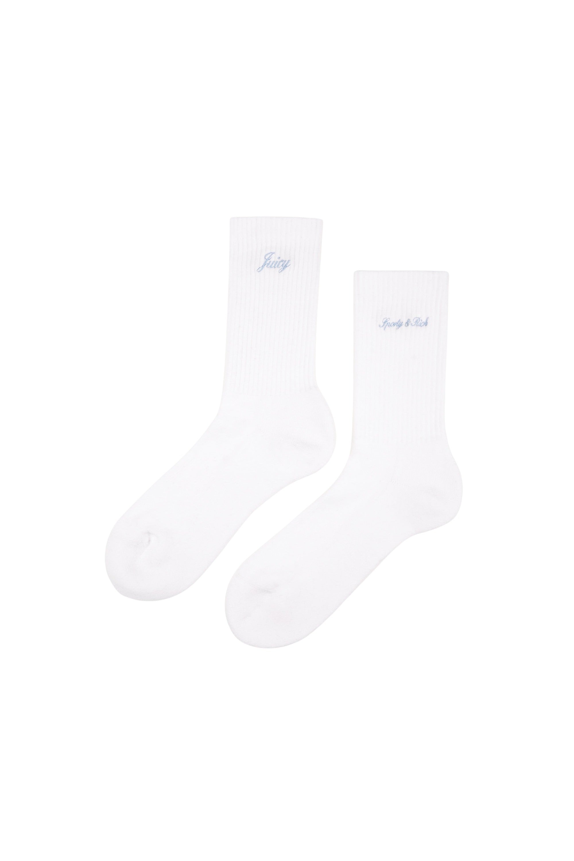 Juicy Script Sock - White & Sky Blue