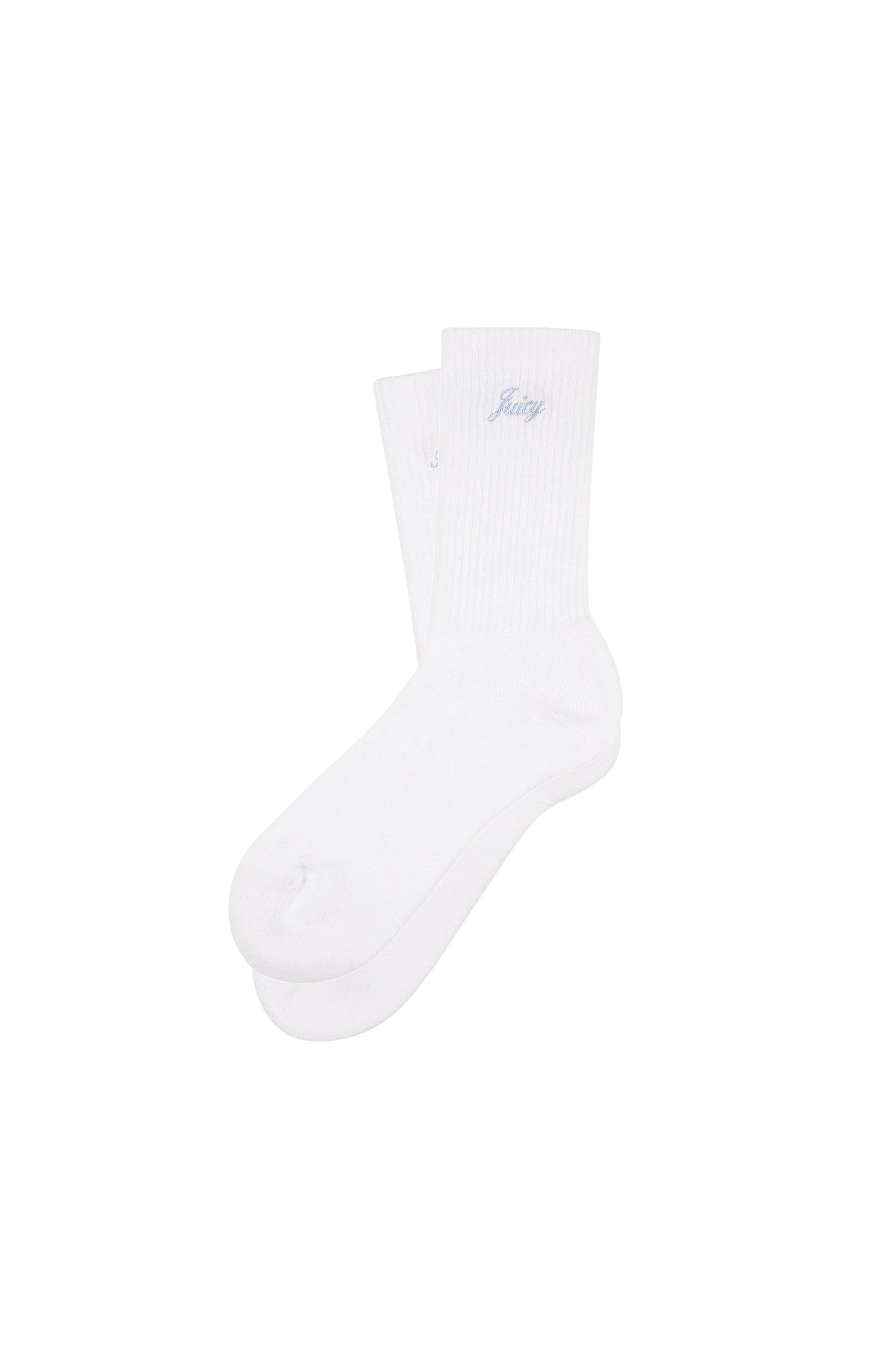 Juicy Script Socks - White & Sky Blue