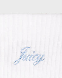 Juicy Script Sock - White & Sky Blue