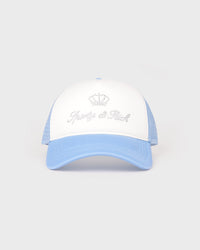 Juicy Crown Trucker Hat - White & Sky Blue