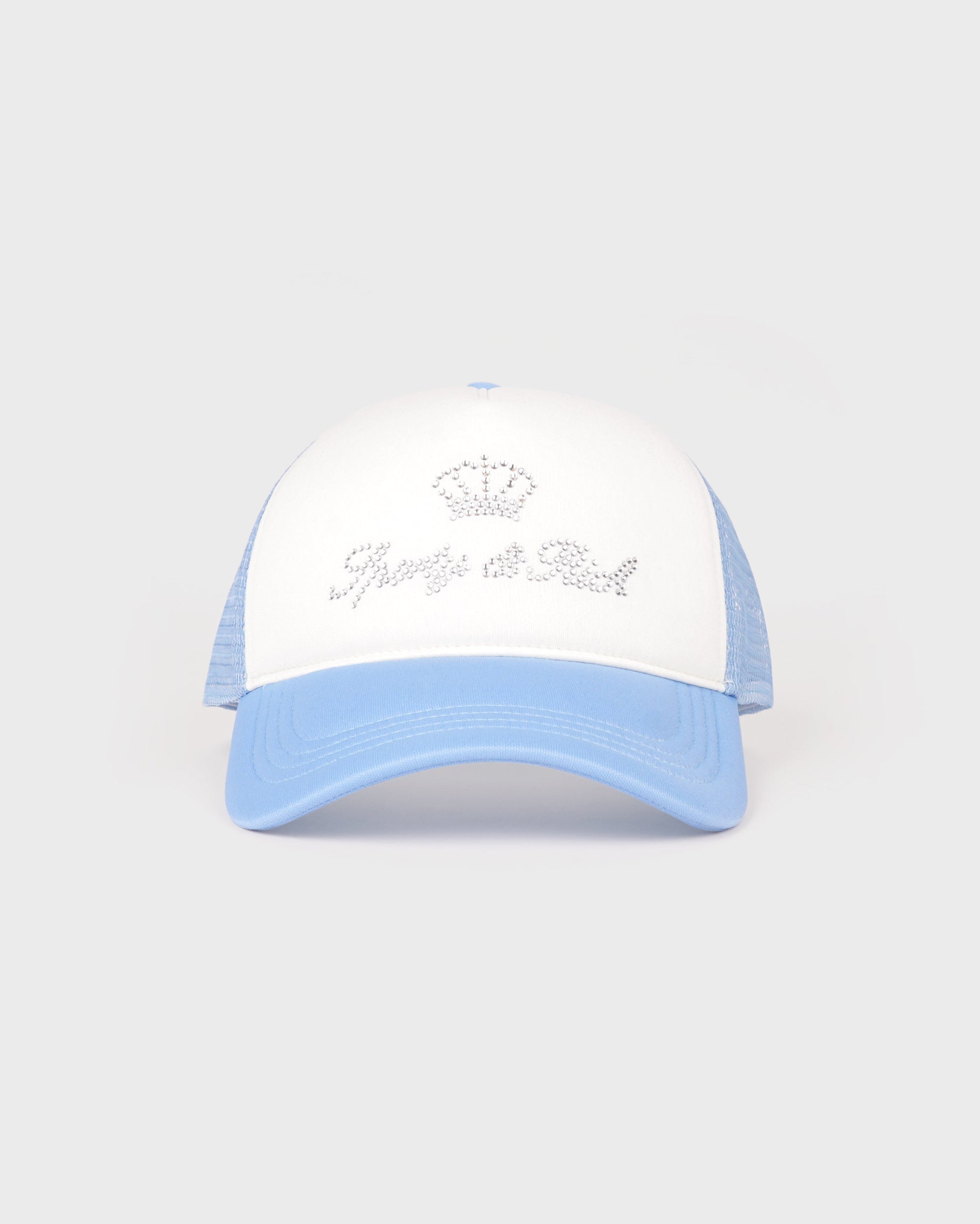 Juicy Crown Trucker Hat - White & Sky Blue