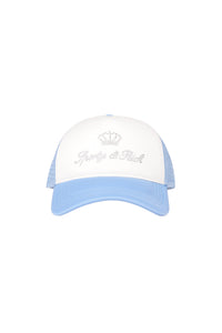 Juicy Crown Trucker Hat - White & Sky Blue