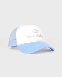 Juicy Crown Trucker Hat - White & Sky Blue