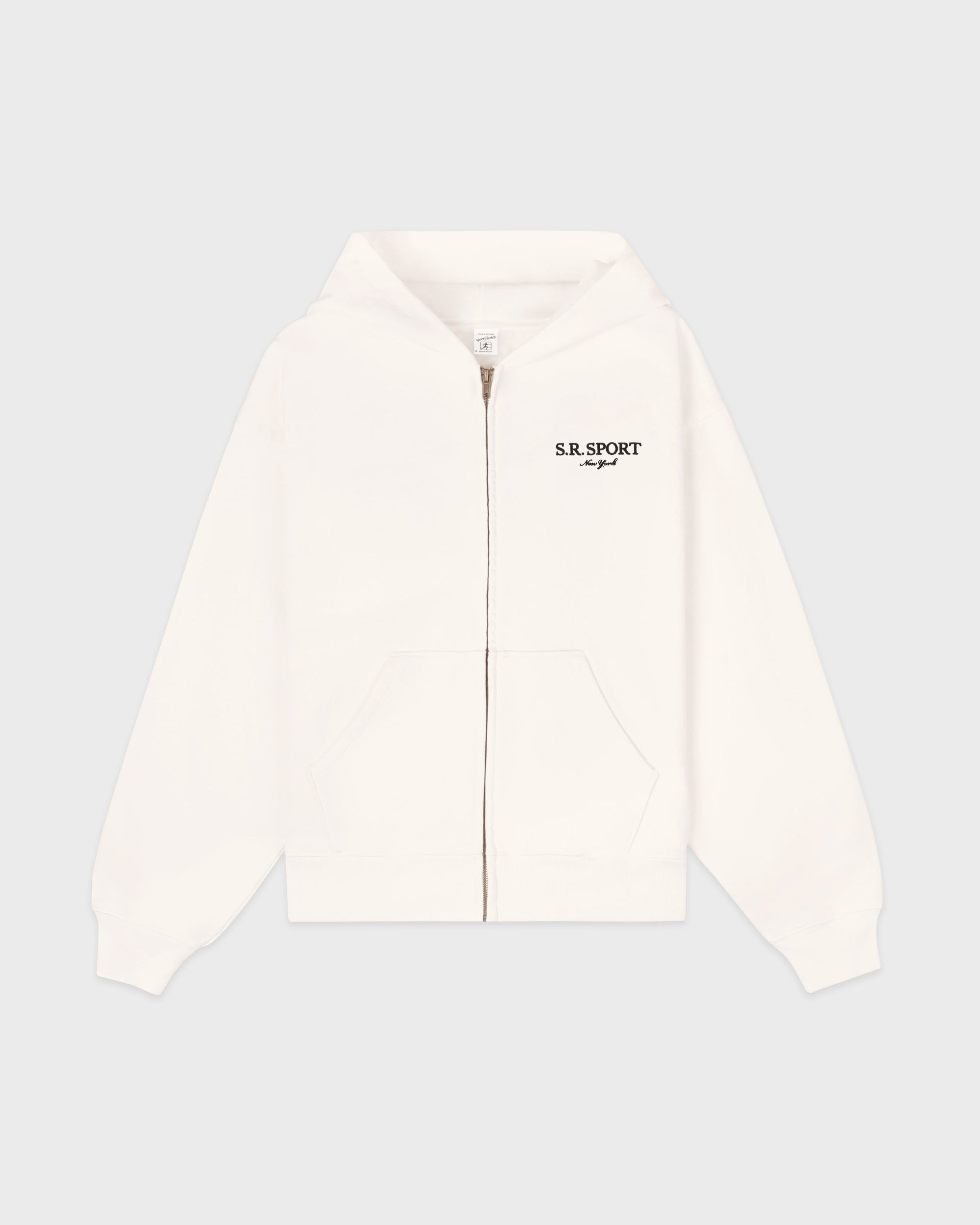 Sweat à capuche zippé brodé SR Sport - Écru