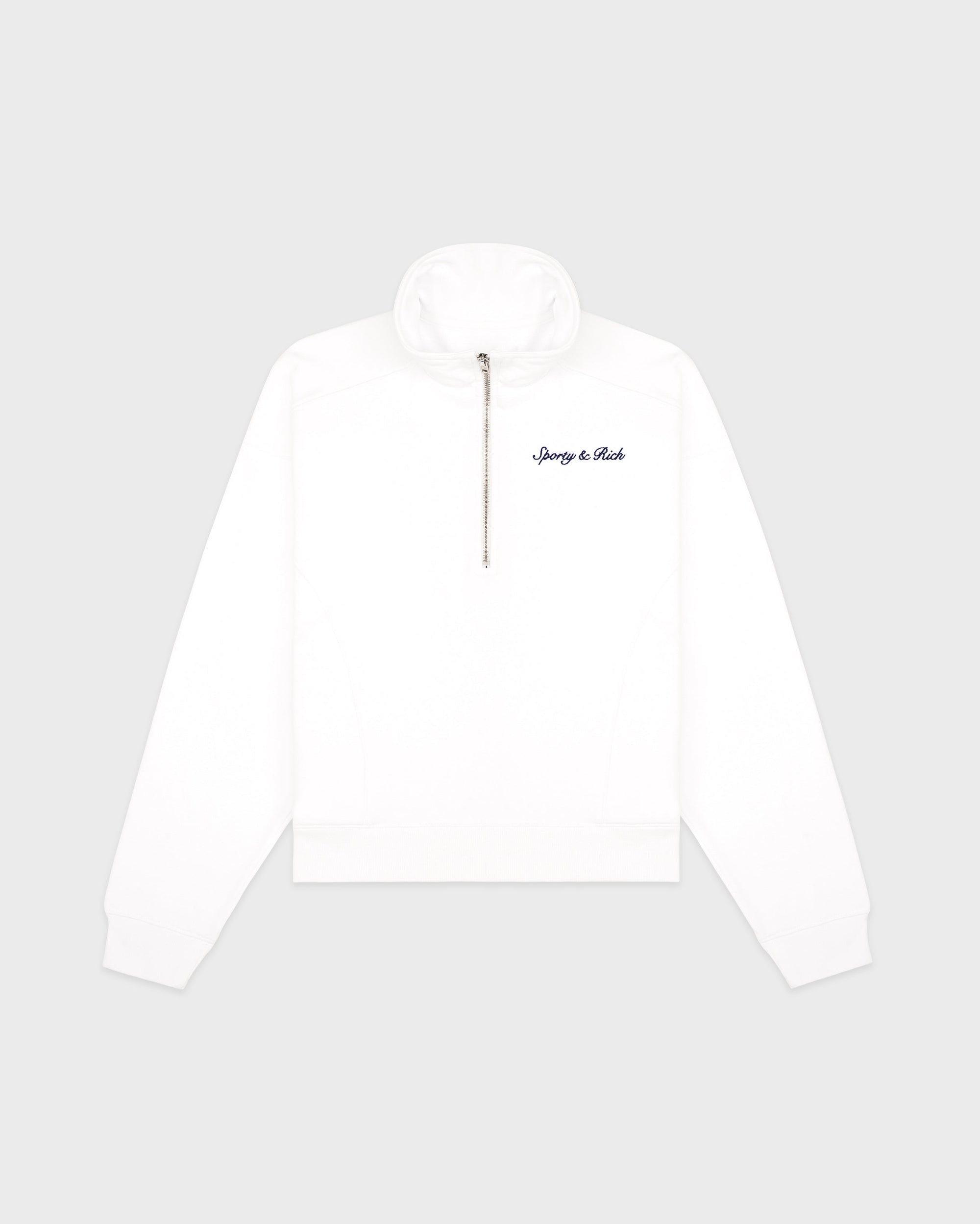 Pull à fermeture éclair quart de longueur brodé Syracuse - Blanc/Bleu marine
