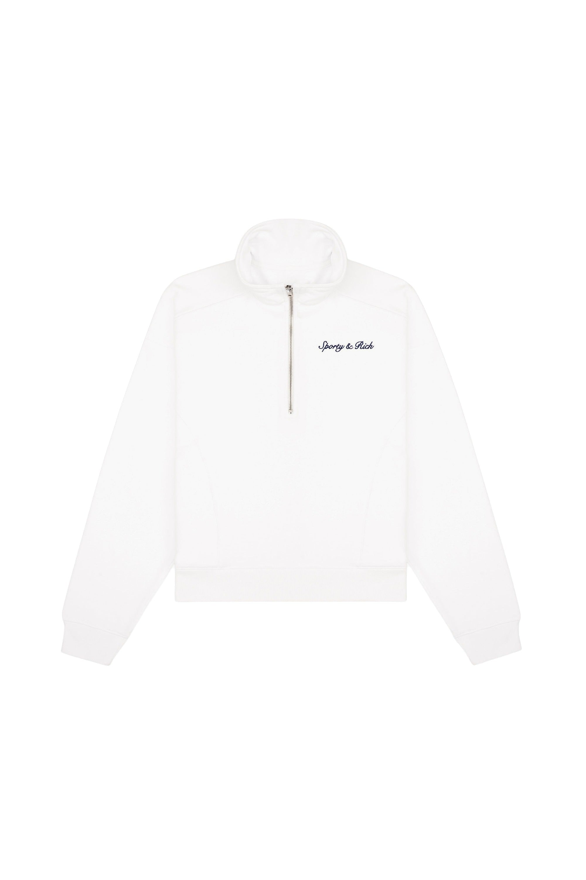 Pull zippé brodé Syracuse - Blanc & Bleu Marine