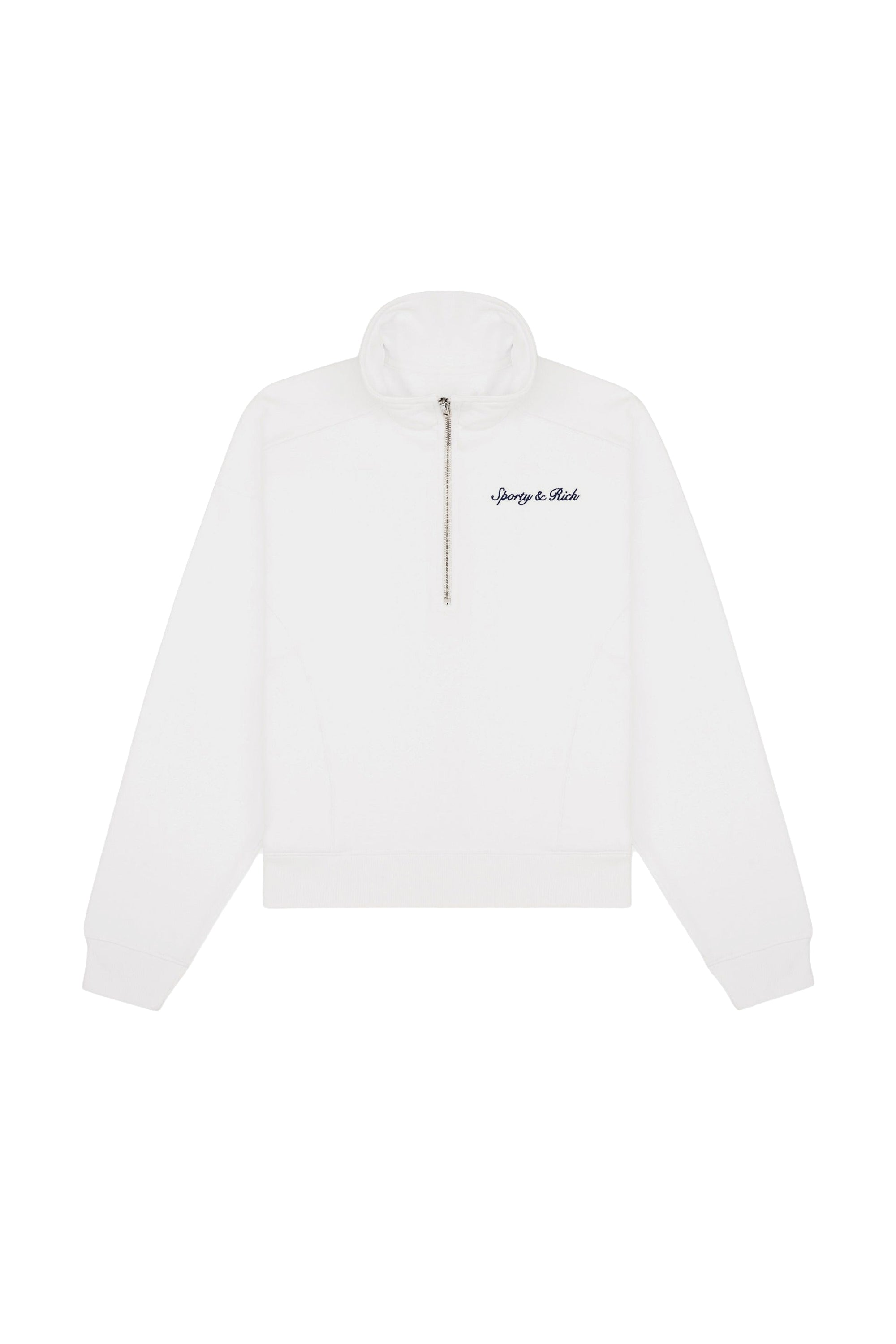 Pull à col zippé brodé Syracuse - Blanc & Bleu Marine