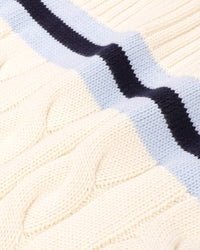 Pull SRC à col en V et motif torsadé - Écru/Bleu marine/Ciel