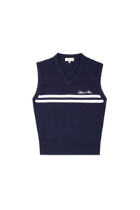 Pull sans manches à logo Signature en maille - Bleu Marine & Blanc