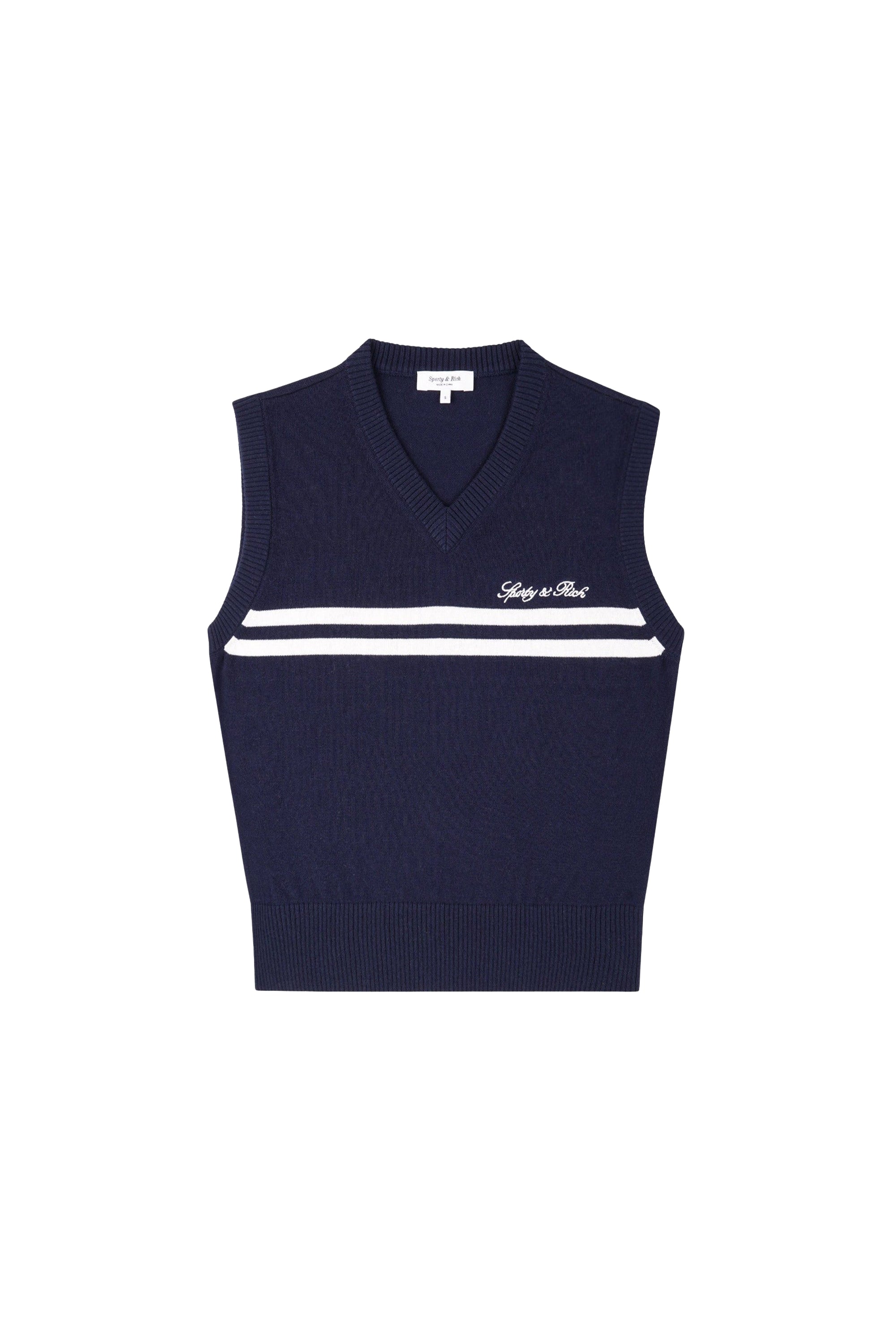Pull sans manches à logo Signature en maille - Bleu Marine & Blanc