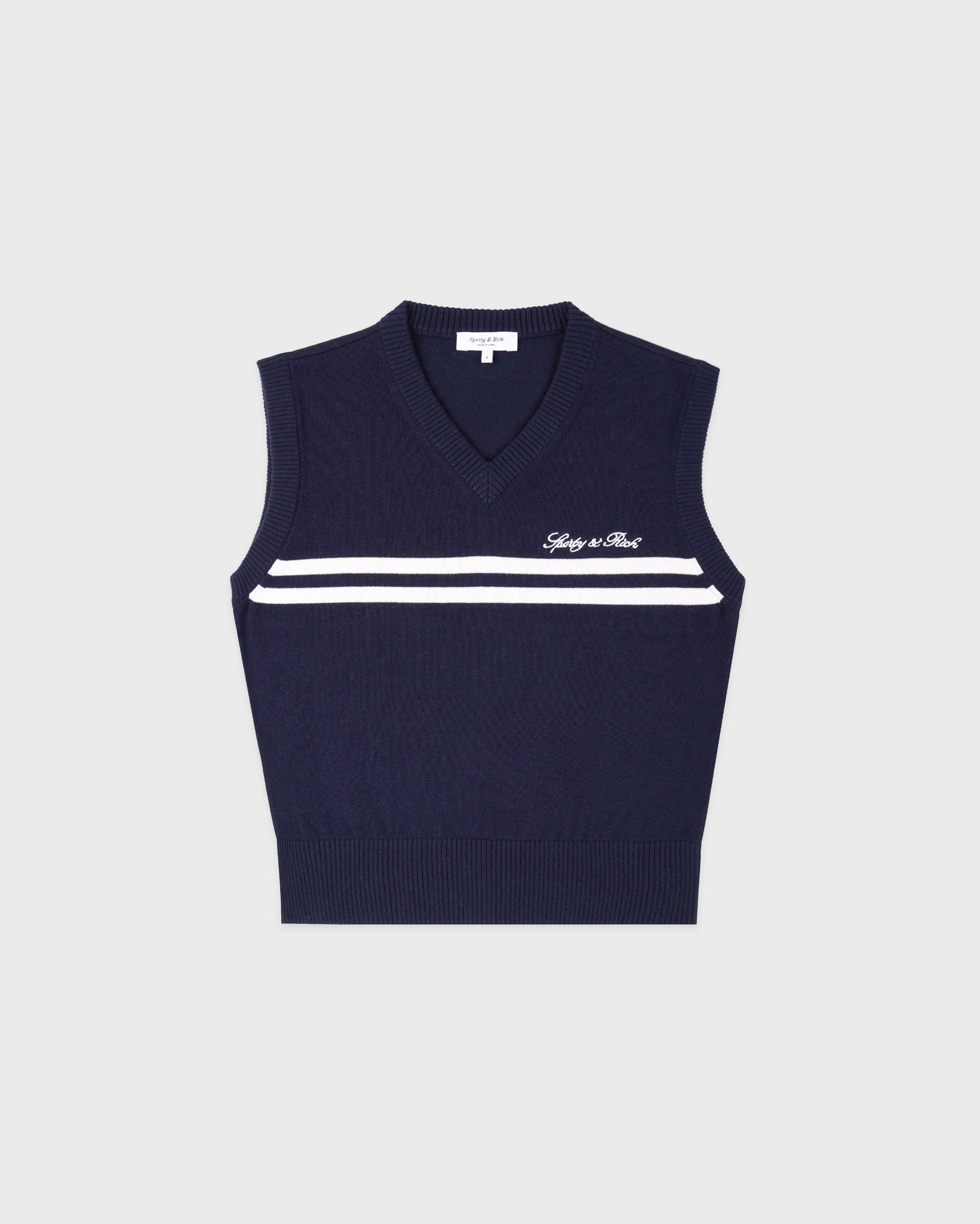 Gilet en maille avec logo Signature - Bleu marine/Blanc
